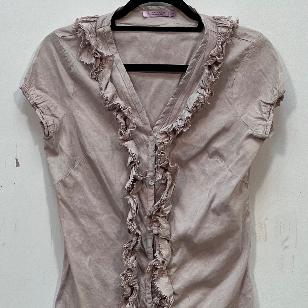 Calypso Christine Celle - Silk Ruffled Blouse - small - silvery mauve color